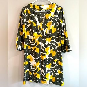 BODEN Casual Linen Tunic Dress Lemon Print #WW194 Sz 8R